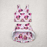 GSD2460 girls vest cartoon mouse skirt outfits yoga