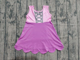 Pre-order GSD2518 girls purple sleeveless scalloped Dress yoga
