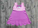 Pre-order GSD2518 girls purple sleeveless scalloped Dress yoga
