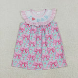 GSD2534 girls embroidered I LOVE DAD pink bow Dress