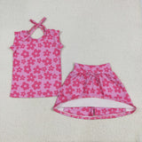 GSD2583 girls sleeveless rose flower skrit outfits milk silk