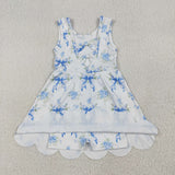 GSD2587 girls sleeveless blue bow Dress yoga