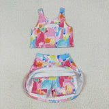 GSD2625 girls short sleeve colorful skrit outfits yoga