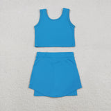 GSD2659 girls vest bright blue skirt outfits yoga