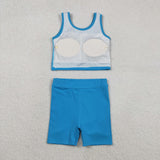 GSD2659 girls vest bright blue skirt outfits yoga