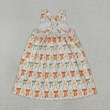GSD2676 girls orange bow stripe pocket Dress