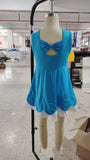 GSD2680 girls blue sleeveless white hem Dress yoga