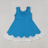 GSD2680 girls blue sleeveless white hem Dress yoga