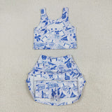 GSD2688 girls vest CHEER blue football skirt outfits yoga