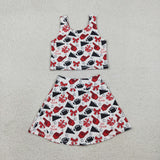 GSD2693 girls vest red black skirt GO TEAM cheer outfits yoga