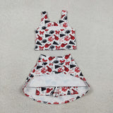 GSD2693 girls vest red black skirt GO TEAM cheer outfits yoga