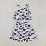 GSD2694  girls vest orange navy skirt GO TEAM cheer outfits yoga