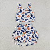 GSD2694  girls vest orange navy skirt GO TEAM cheer outfits yoga