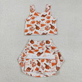 GSD2695 girls vest orange skirt GO TEAM cheer outfits yoga