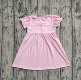Pre-order GSD2718 girls pink embroidered bow floral collar Dress