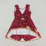 GSD2749 girls sleeveless Wine red Ice cream waffles Dress yoga