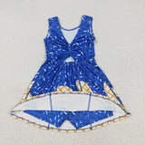 GSD2751 girls sleeveless blue Ice cream waffles Dress yoga