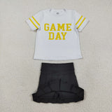 GSD2760 girls GAME DAY gold short sleeve yoga skirt outfits