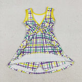GSD2945 girls Mardi Gras checkered sleeveless Dress yoga
