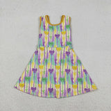 GSD2948 girls Mardi Gras bow stripe sleeveless Dress yoga