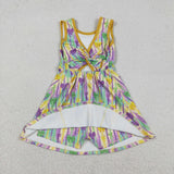 GSD2948 girls Mardi Gras bow stripe sleeveless Dress yoga