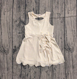 Pre-order GSD3027 girls yellow checkered lace bow sleeveless Dress yoga