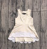 Pre-order GSD3027 girls yellow checkered lace bow sleeveless Dress yoga