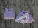 Pre-order GSD3323 baby girls solid purple sleeveless checkered bow skirt Outfits yoga