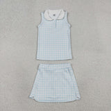 GSD3375 girls blue plaid girls  shorts set yoga