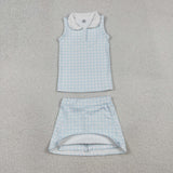 GSD3375 girls blue plaid girls  shorts set yoga