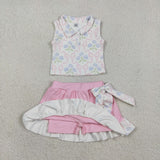 GSD3478 girls flower button pink sleeveless skirt outfits yoga