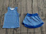 Pre-order GSD3652 baby girls blue checkered sleeveless skirt Outfits yoga