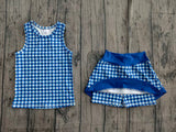 Pre-order GSD3652 baby girls blue checkered sleeveless skirt Outfits yoga