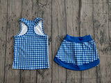 Pre-order GSD3652 baby girls blue checkered sleeveless skirt Outfits yoga