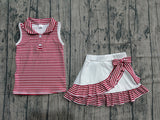 Pre-order GSD3662 girls button red stripe sleeveless skirt outfits yoga