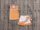 Pre-order GSD3663 girls button orange stripe sleeveless skirt outfits yoga