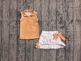 Pre-order GSD3663 girls button orange stripe sleeveless skirt outfits yoga