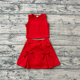 Pre-order GSD3759 baby girls solid red sleeveless skirt Outfits yoga