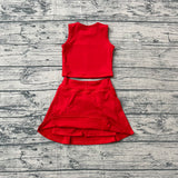 Pre-order GSD3759 baby girls solid red sleeveless skirt Outfits yoga