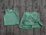 Pre-order GSD3760 baby girls solid green sleeveless skirt Outfits yoga