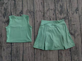 Pre-order GSD3760 baby girls solid green sleeveless skirt Outfits yoga