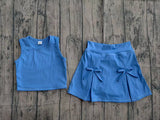 Pre-order GSD3761 baby girls solid blue sleeveless skirt Outfits yoga