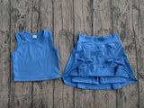 Pre-order GSD3761 baby girls solid blue sleeveless skirt Outfits yoga