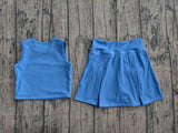 Pre-order GSD3761 baby girls solid blue sleeveless skirt Outfits yoga