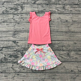 Pre-order GSD3772 baby girls pink floral sleeveless flower skirt Outfits yoga