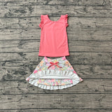 Pre-order GSD3772 baby girls pink floral sleeveless flower skirt Outfits yoga