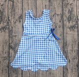 Pre-order GSD3778 girls blue checkered sleeveless bow dress yoga