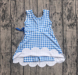 Pre-order GSD3778 girls blue checkered sleeveless bow dress yoga