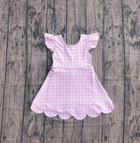 Pre-order GSD3796 girls pink checkered flying sleeve scalloped dress yoga
