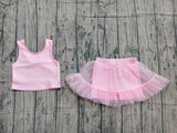 pre-order GSD3806 Girls pink sleeveless gauze skirt yoga